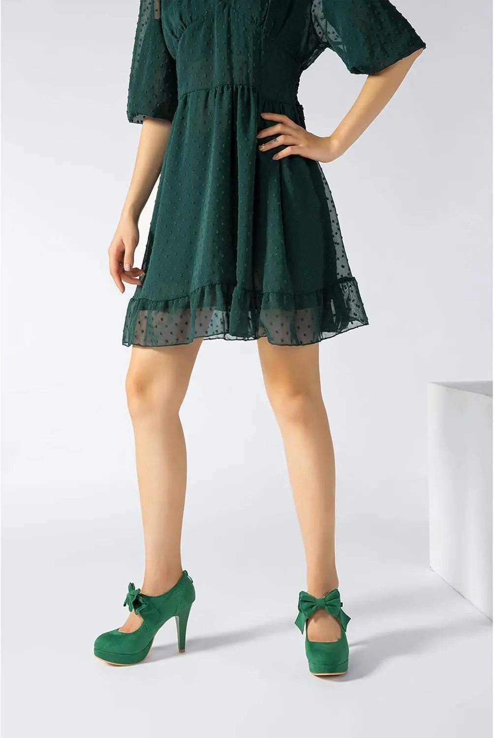 Women's Bow Heels Mary Jane High Heel Closed Toe Platform Vintage Dress Pumps