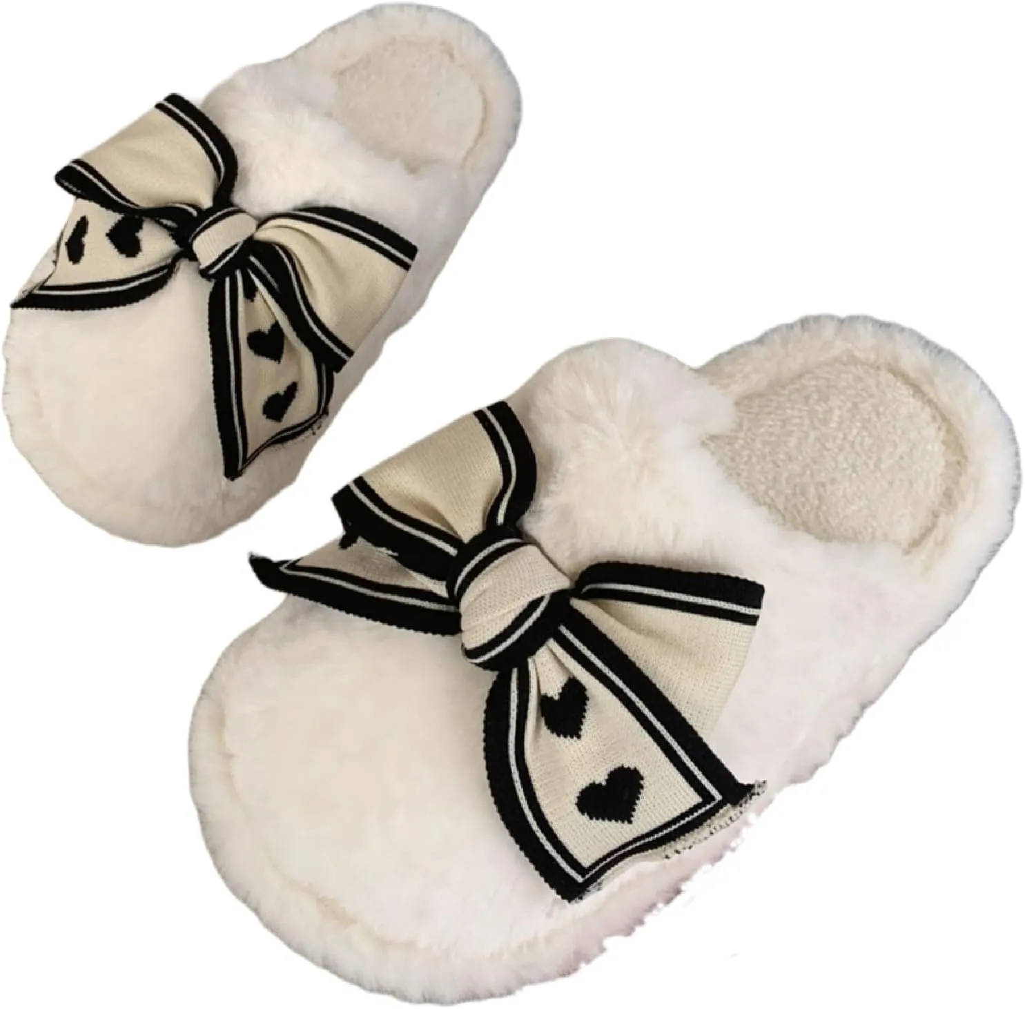 Women's Cute Bowknot Fuzzy Plush Slippers for Winter Indoor Slip-Ons