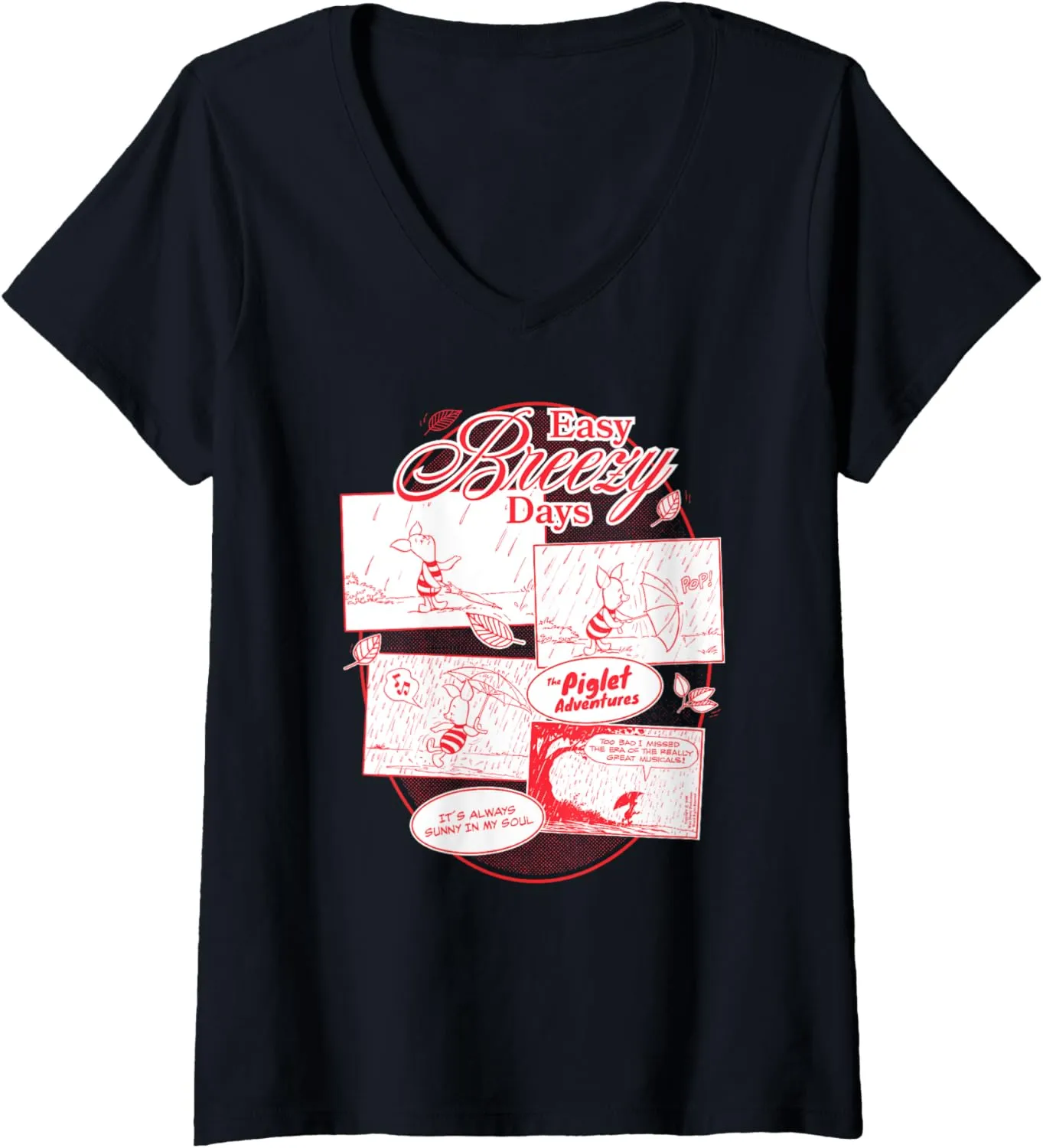 Womens Disney Winnie the Pooh Easy Breezy Days Piglet Adventures V-Neck T-Shirt