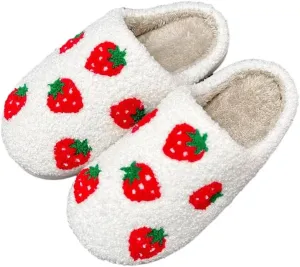 Women's Men's Strawberry Slippers Cute Fruit Home Slippers Winter Fuzzy Memory Foam Fluffy Warm House Shoes