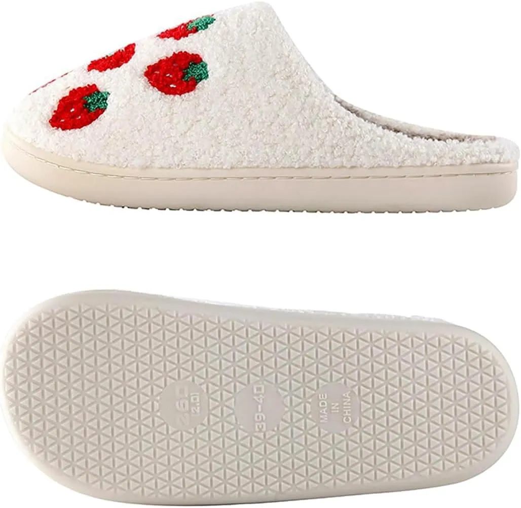 Women's Men's Strawberry Slippers Cute Fruit Home Slippers Winter Fuzzy Memory Foam Fluffy Warm House Shoes