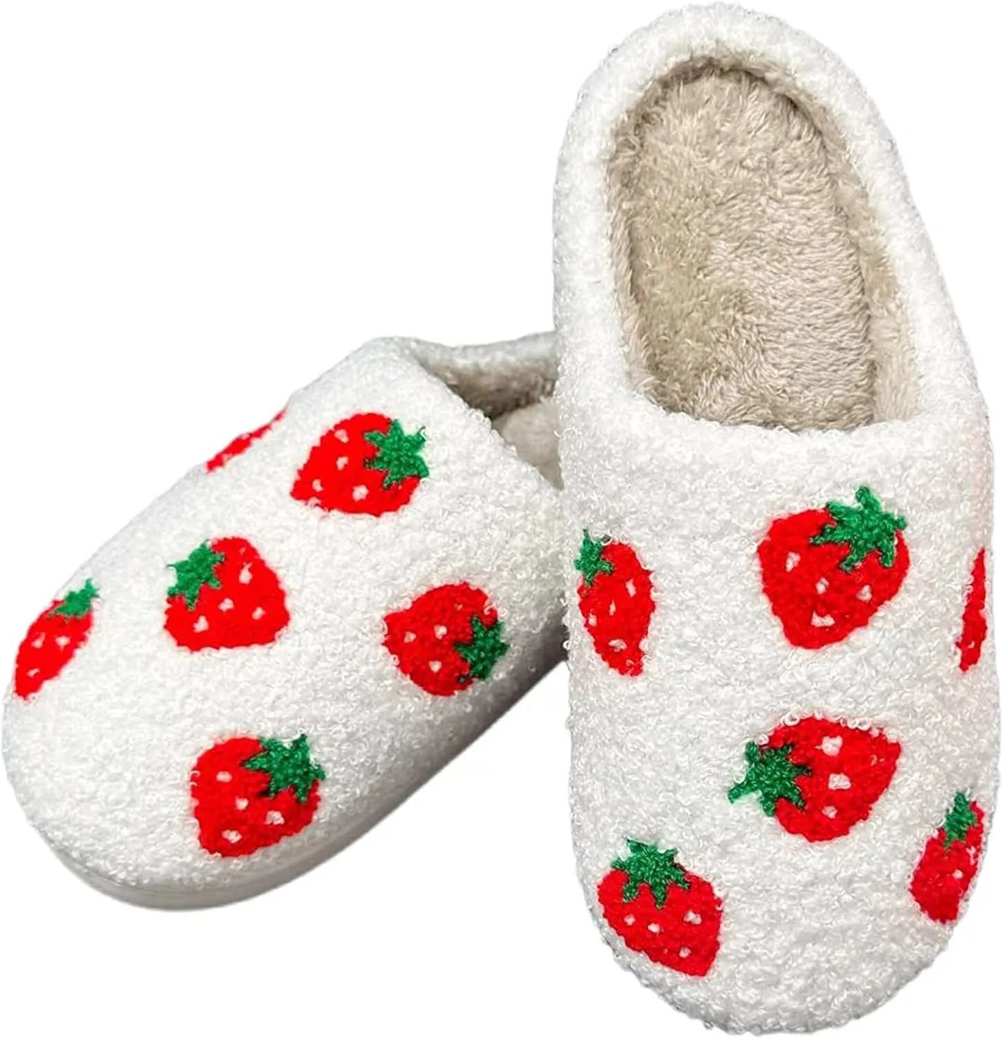 Women's Men's Strawberry Slippers Cute Fruit Home Slippers Winter Fuzzy Memory Foam Fluffy Warm House Shoes