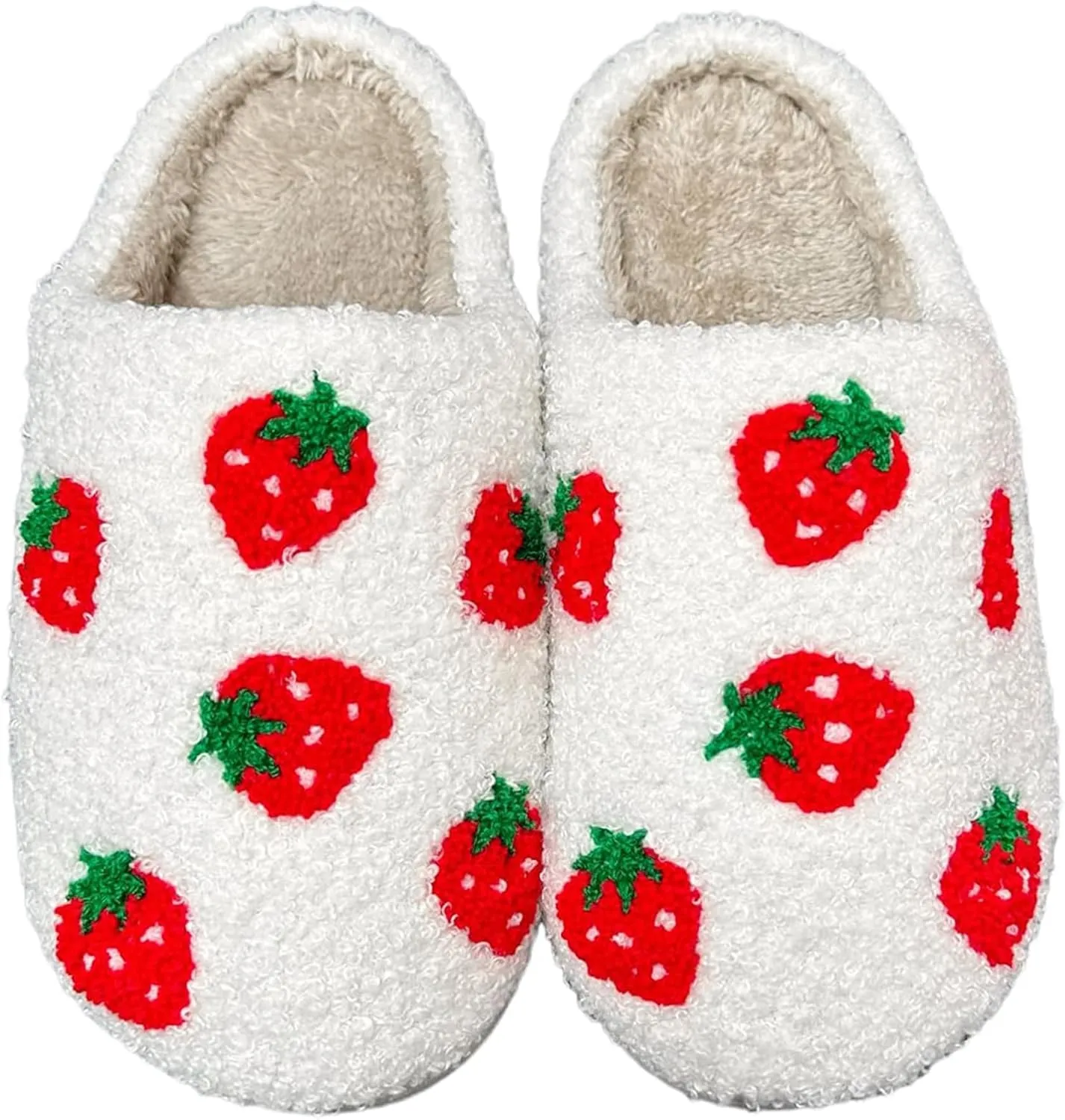 Women's Men's Strawberry Slippers Cute Fruit Home Slippers Winter Fuzzy Memory Foam Fluffy Warm House Shoes