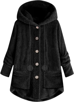 Womens Sherpa Jackets Dressy Casual Loose Soft Button Down Fleece Pullover Tops Oversized Hooded Loungewear