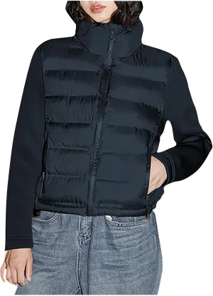 Women's Short Puffer Jacket Long Sleeve Zip Up Winter Coats Collar Lightweight Jacket with Pockets