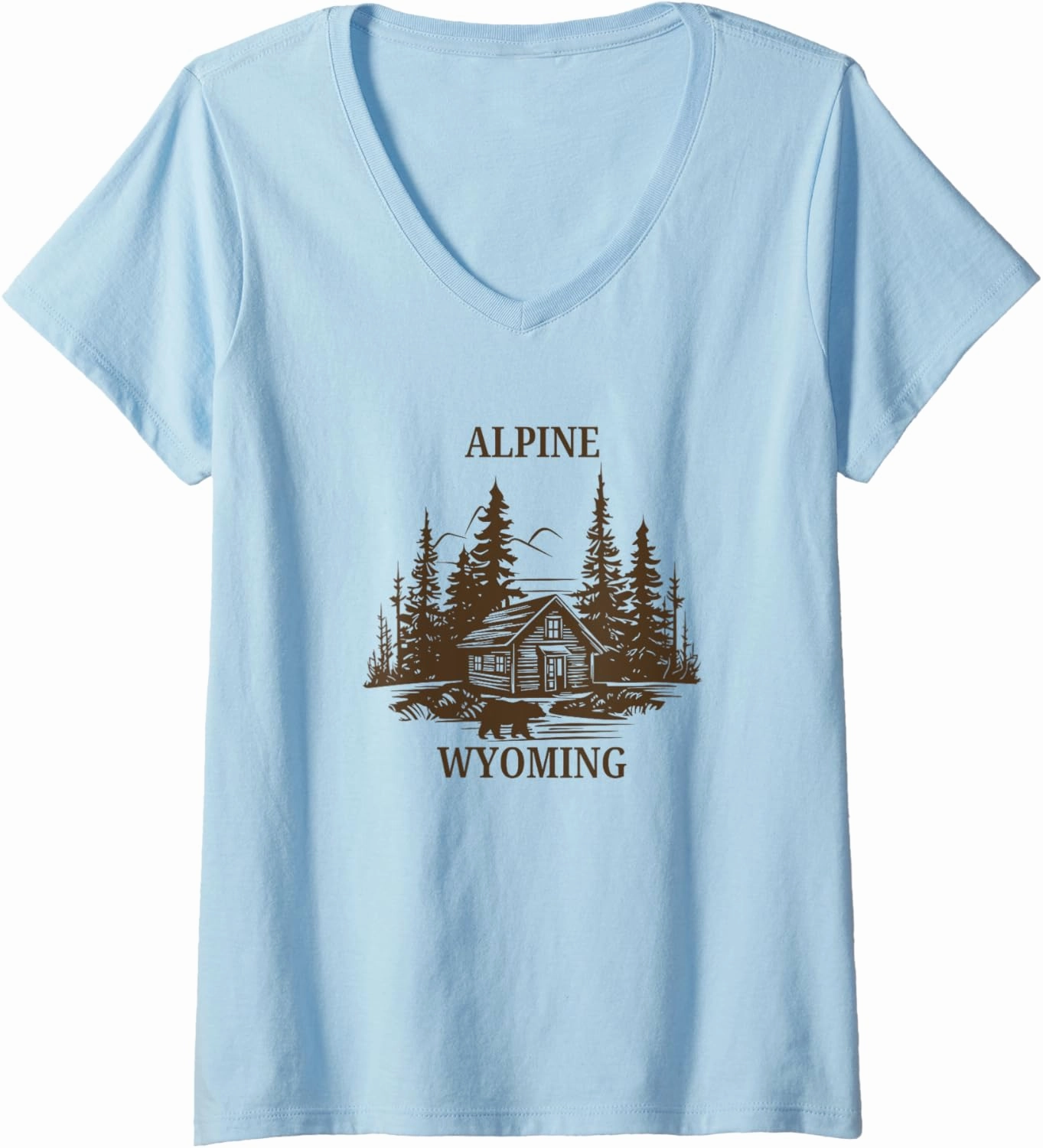 Womens Alpine Wyoming Cabin Bear V-Neck T-Shirt