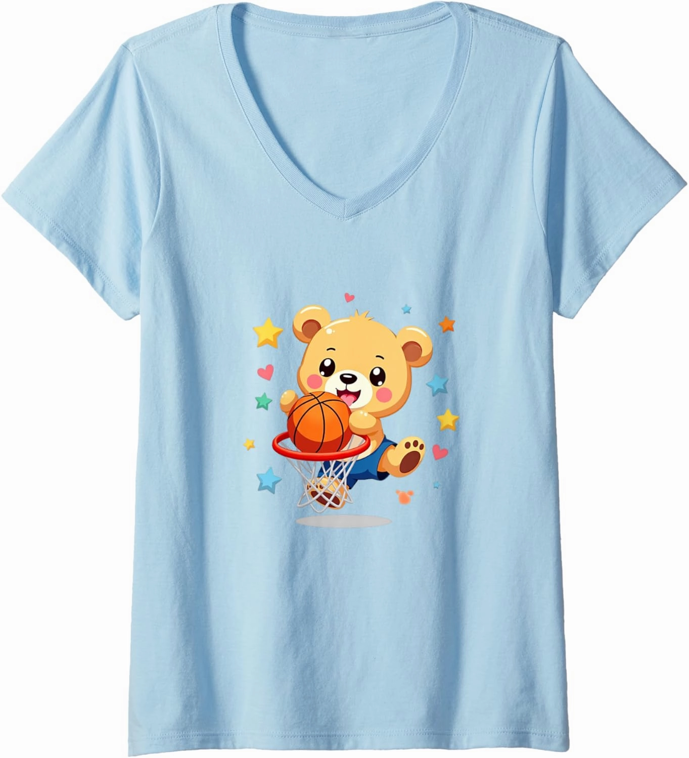 Womens Basketball Teddy Bear Hoops Bball Dunk V-Neck T-Shirt