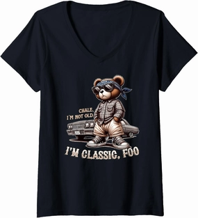Womens CHALE IM NOT OLD IM CLASSIC FOO Funny Cholo Chicano Lowrider V-Neck T-Shirt