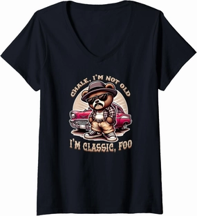 Womens CHALE IM NOT OLD IM CLASSIC FOO Funny Cholo Chicano Lowrider V-Neck T-Shirt
