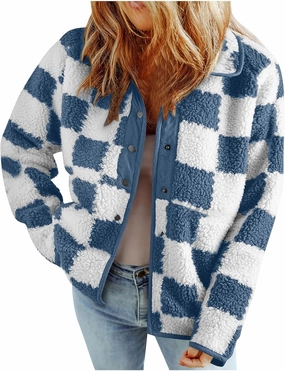 Womens Fleece Jackets Fashion 2024 Plaid Button Down Sherpa Teddy Coat Causal Fall Winter Fuzzy Coats Outwear