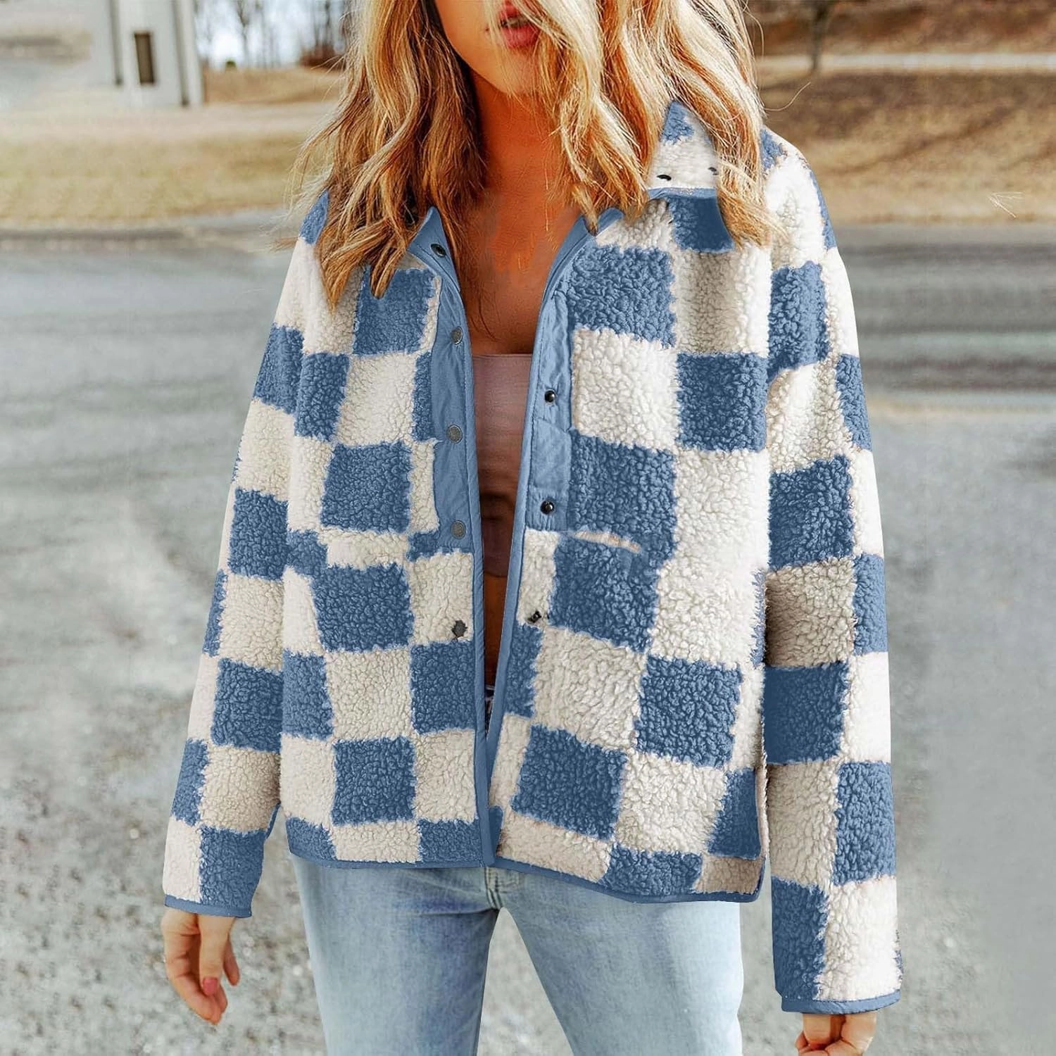 Womens Fleece Jackets Fashion 2024 Plaid Button Down Sherpa Teddy Coat Causal Fall Winter Fuzzy Coats Outwear