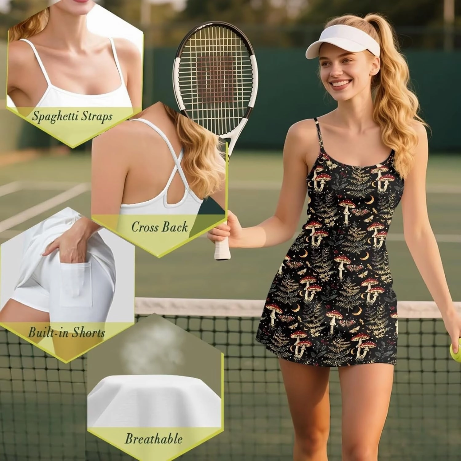 Womens Golf Dress with Tummy Control Athletic Dress with Shorts 2 Piece Golf Outfits