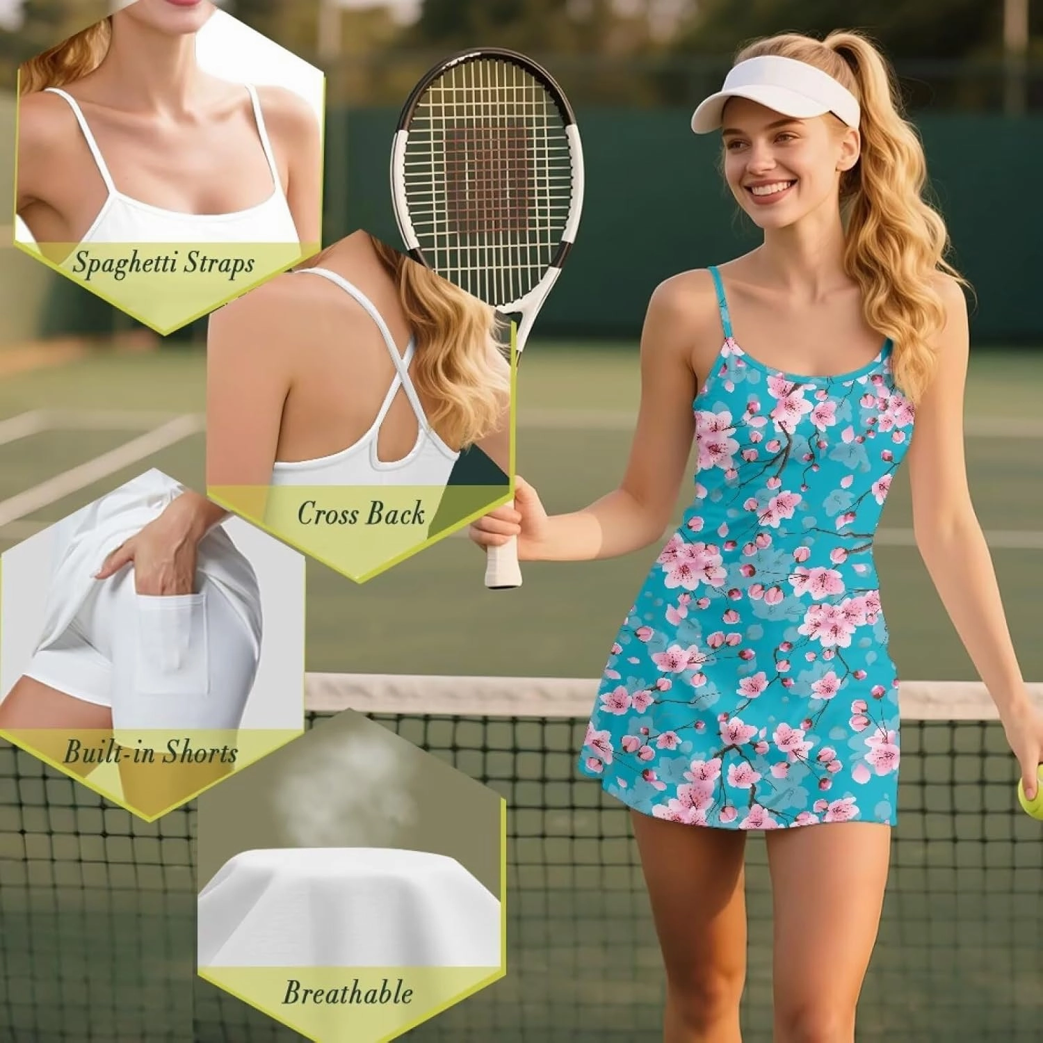 Womens Golf Dress with Tummy Control Athletic Dress with Shorts 2 Piece Golf Outfits