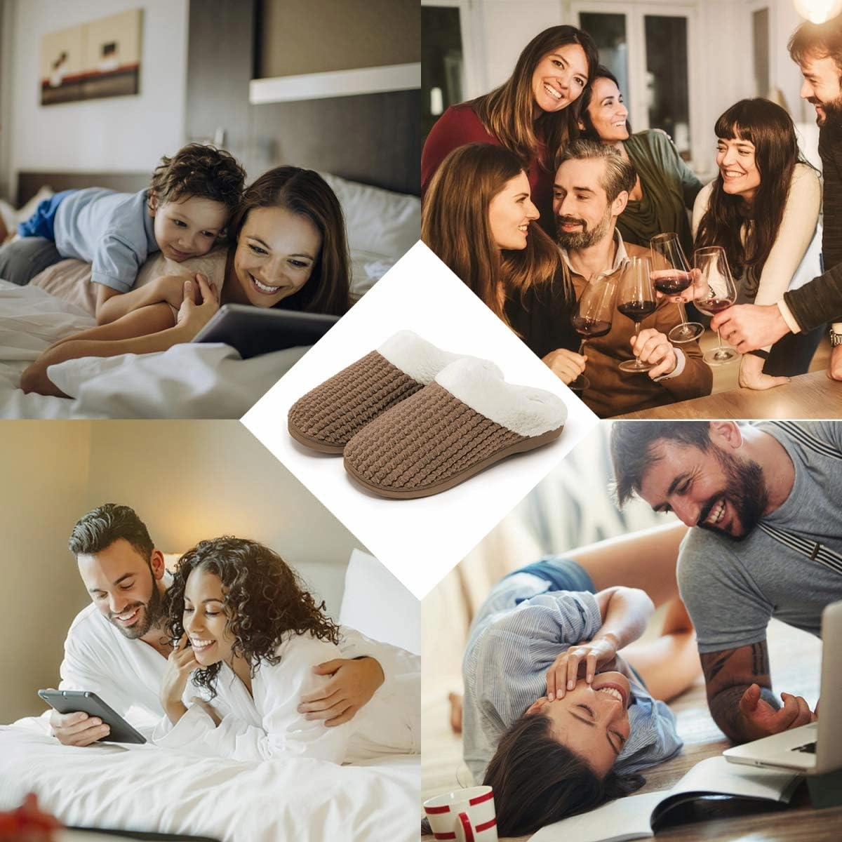 Womens Memory Foam Slippers Plush Fleece Lined Lady House Slippers Anti-Skid for Indoor Outdoor