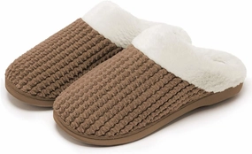 Womens Memory Foam Slippers Plush Fleece Lined Lady House Slippers Anti-Skid for Indoor Outdoor