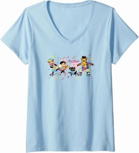 Womens Paul Frank Retro Group Skate Party V-Neck T-Shirt