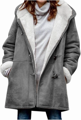 Womens Sherpa Lined Jackets Fashion Winter Fuzzy Fleece Hoodie Sweatshirt Casual Soft Cozy Horn Button Down Coats