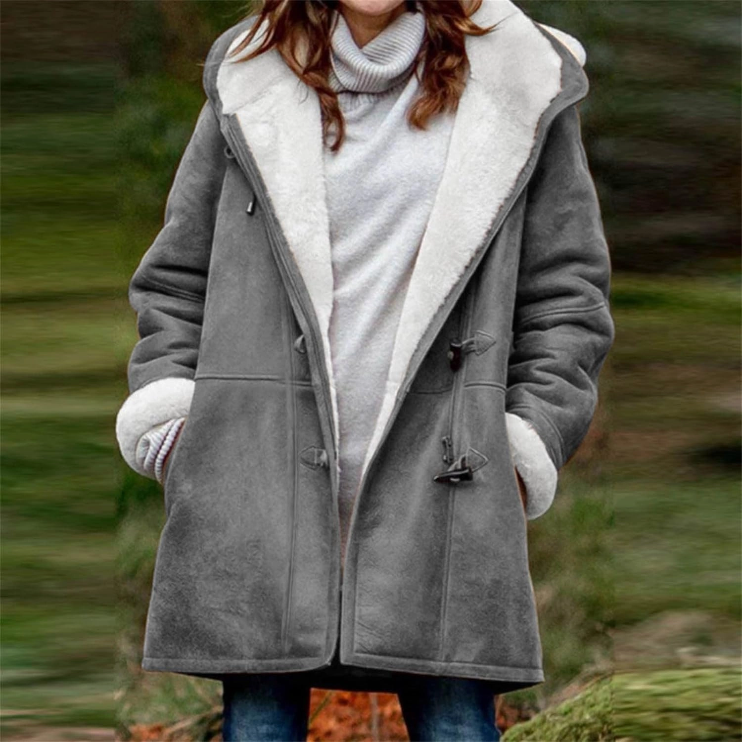 Womens Sherpa Lined Jackets Fashion Winter Fuzzy Fleece Hoodie Sweatshirt Casual Soft Cozy Horn Button Down Coats