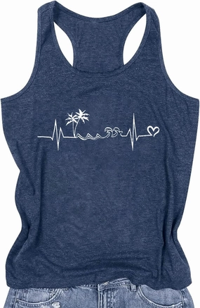 Womens Tank Tops Summer Racerback Graphic Tanks Beach Vacation Tops Loose Running Athletic Sleeveless Shirt Cami