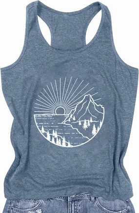 Womens Tank Tops Summer Racerback Graphic Tanks Beach Vacation Tops Loose Running Athletic Sleeveless Shirt Cami