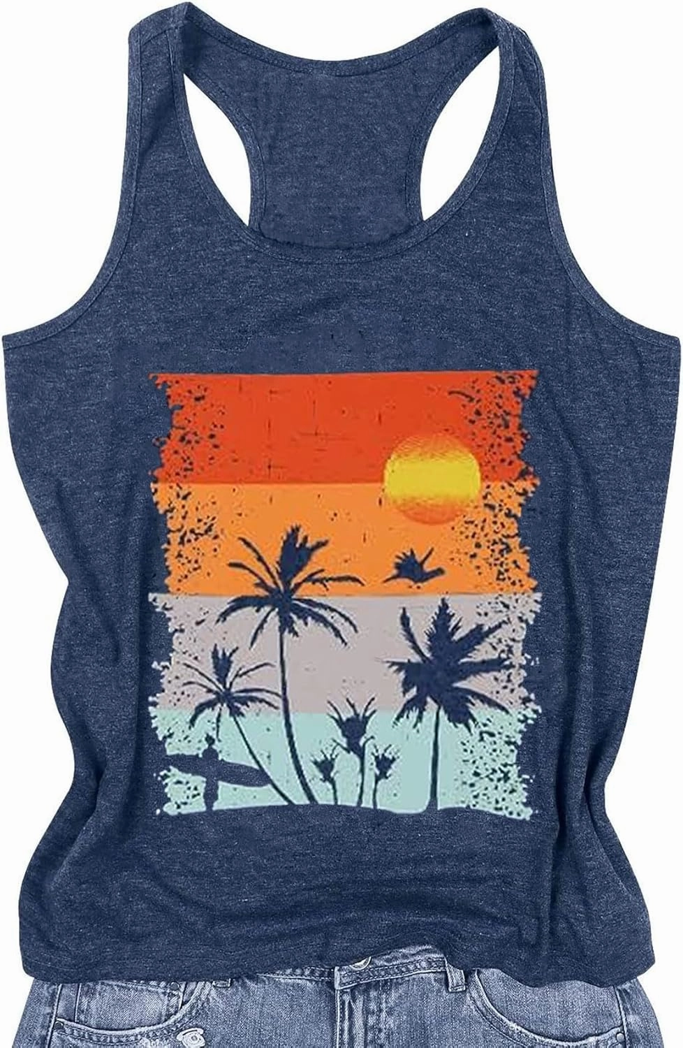 Womens Tank Tops Summer Racerback Graphic Tanks Beach Vacation Tops Loose Running Athletic Sleeveless Shirt Cami