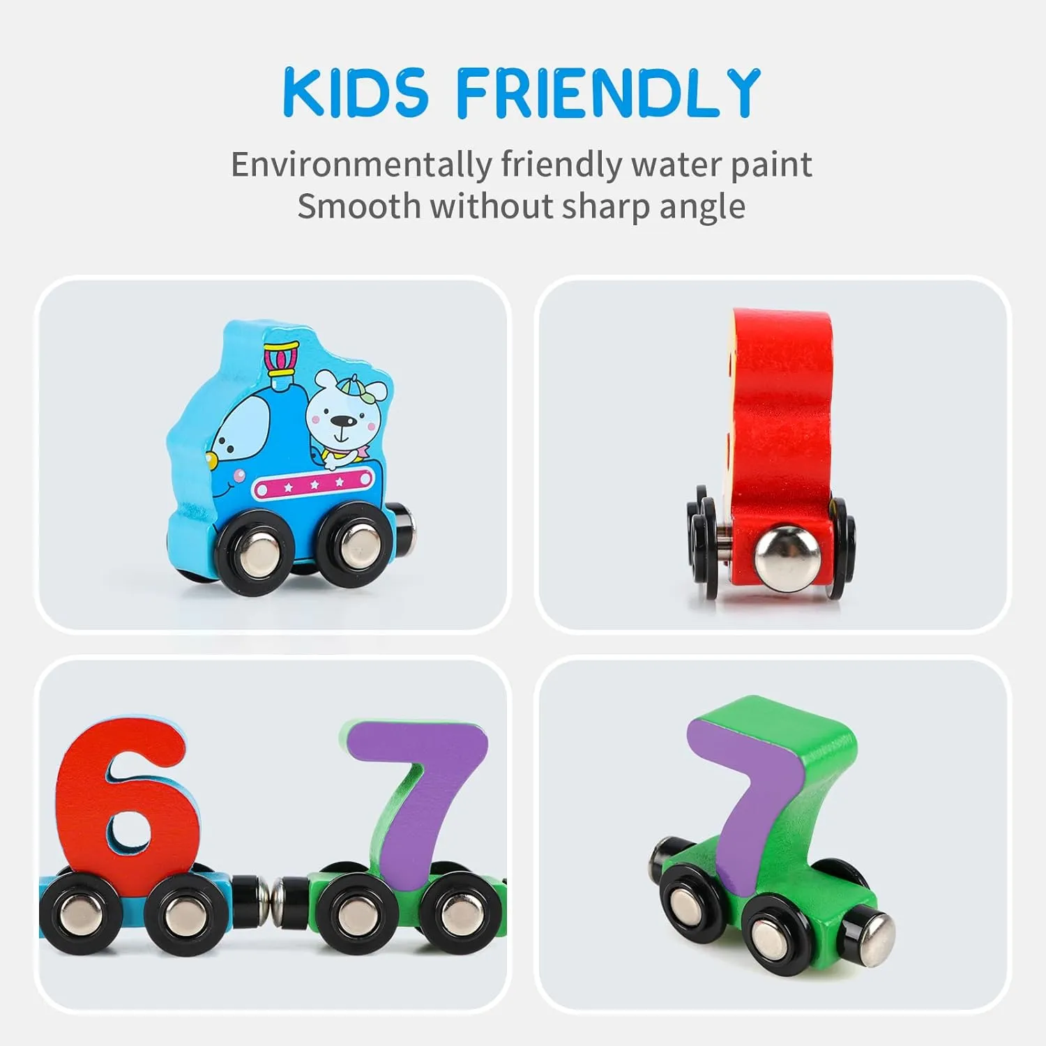 Wondertoys Wooden Magnetic Number Train Set - 12 PCS With 1 Engine Car for Toddlers Boys and Girls - Compatible With Major Brands Tracks