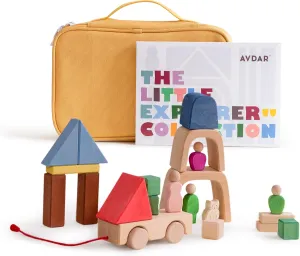 Wooden Building Blocks for Toddlers 2-4 Years, 2024 Mom's Choice Award Winner, Wooden Blocks with Post Stickers, Travel Toy Set for Kids Ages 3 