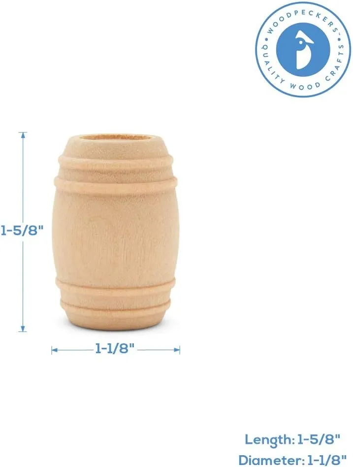 Wooden Pickle Barrel 1-5/8 Inch, Pack of 50, Small Unfinished Cargo Drums, Perfect for Miniatures, Scale Models, Mini Train Making or Woodworking Craft Projects, by Woodpeckers