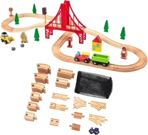 Wooden Train Set 40Pcs & Wooden Train Tracks 53Pcs