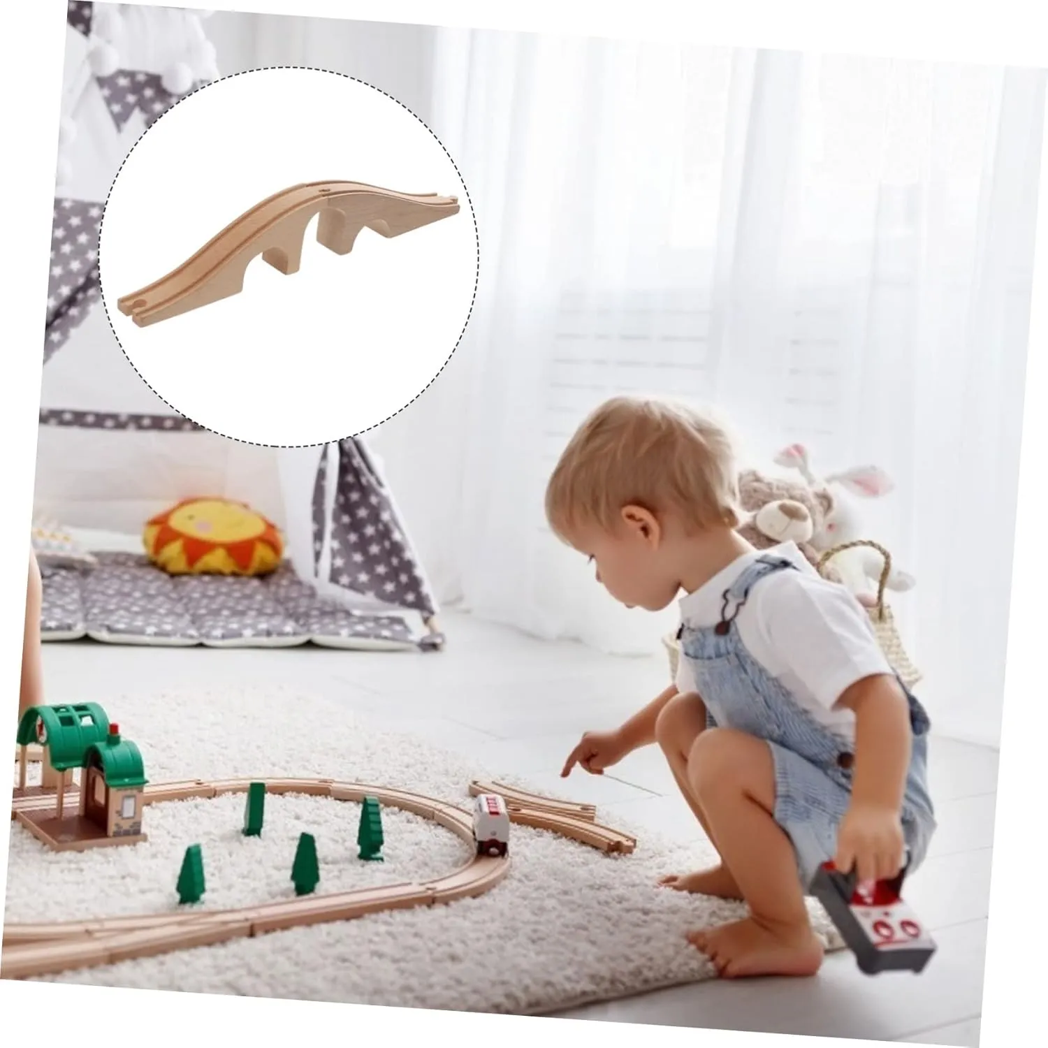 Wooden Train Track Bridge Boys and Girls Toy Set Children's Train Scene Track