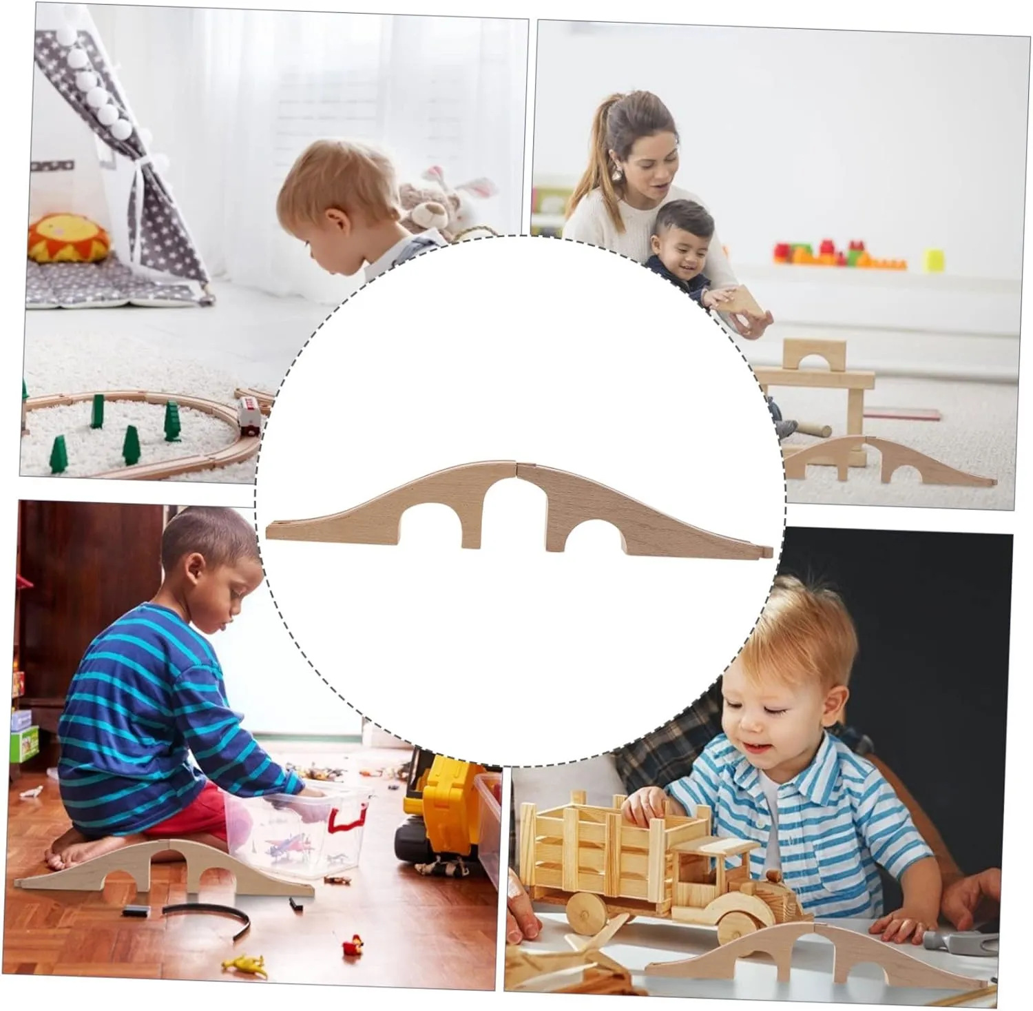Wooden Train Track Bridge Boys and Girls Toy Set Children's Train Scene Track