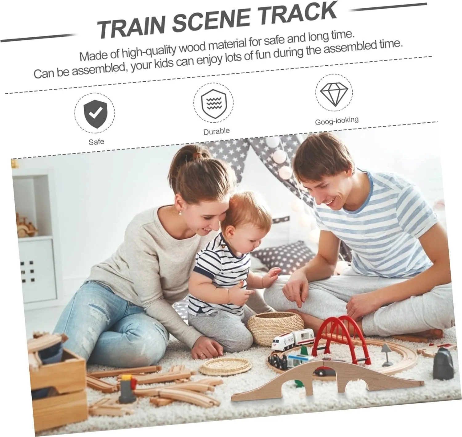 Wooden Train Track Bridge Boys and Girls Toy Set Children's Train Scene Track