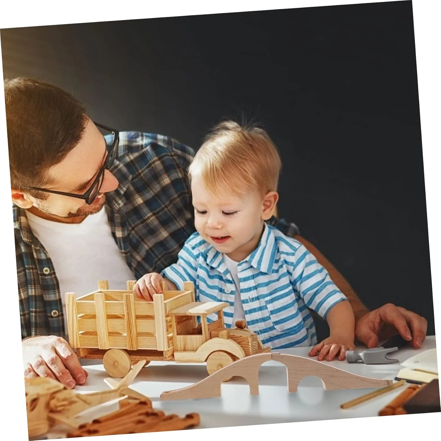 Wooden Train Track Bridge Boys and Girls Toy Set Children's Train Scene Track