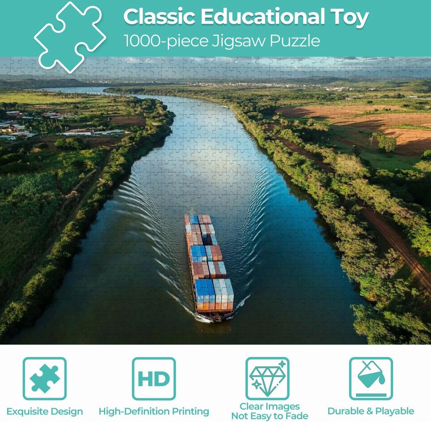 Wooden Jigsaw Puzzles for Adults 1000 Pieces Grain Transport Barge Going up tiete River tiete Waterway Fun and Challenging Board Puzzles Large Educational Game Kids Toys Gift Home Decor