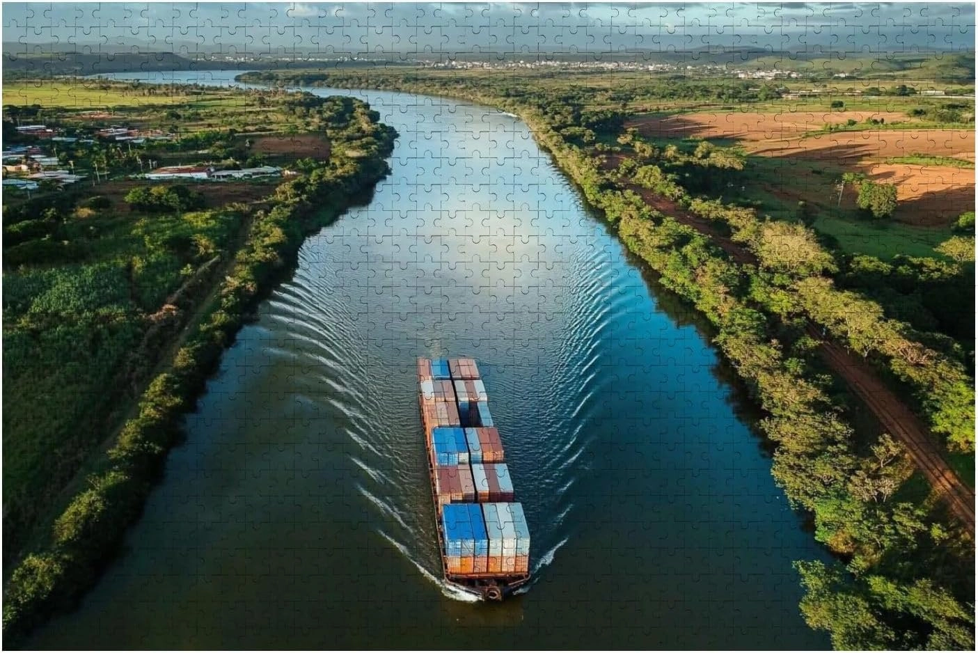 Wooden Jigsaw Puzzles for Adults 1000 Pieces Grain Transport Barge Going up tiete River tiete Waterway Fun and Challenging Board Puzzles Large Educational Game Kids Toys Gift Home Decor