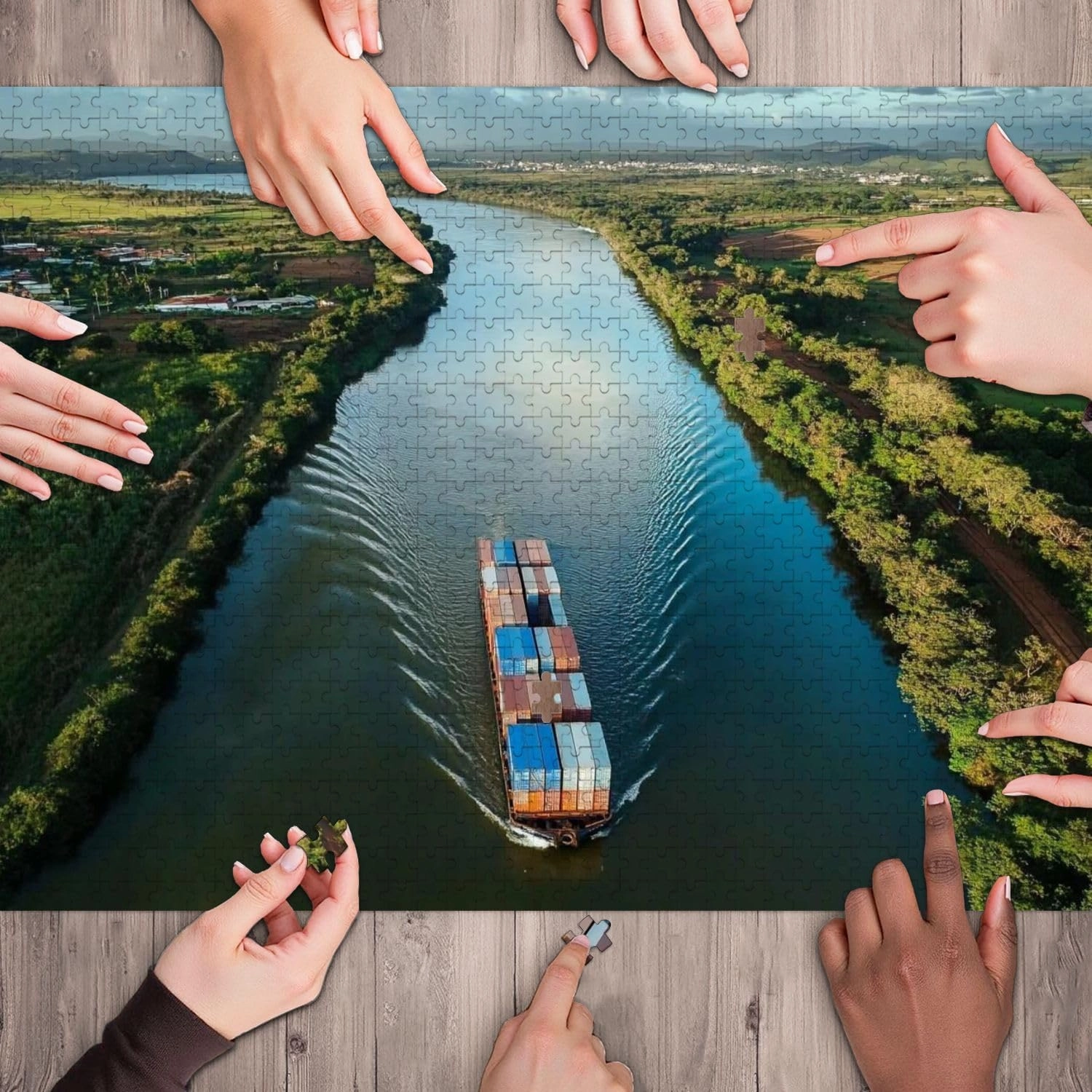 Wooden Jigsaw Puzzles for Adults 1000 Pieces Grain Transport Barge Going up tiete River tiete Waterway Fun and Challenging Board Puzzles Large Educational Game Kids Toys Gift Home Decor