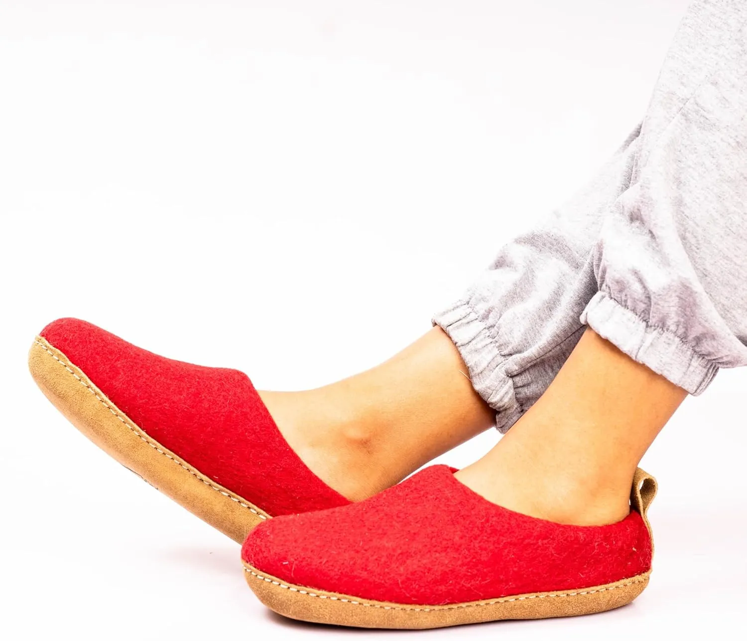 Wool Indoor Slippers - Natural Organic Wool, Genuine Leather Sole, Handmade in Nepal - Cozy, Warm, Soft, Unisex Non-Slip House Shoes for Men & Women - Perfect for Winter Comfort