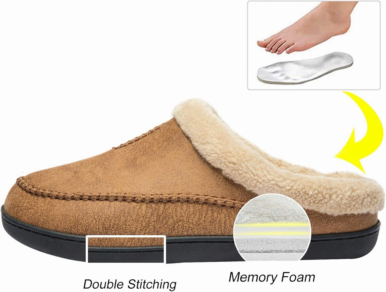 WOTTE Men's Moccasin Slippers Microsuede Fleece Fuzzy Lined Memory Foam House Shoes for Indoor Outdoor