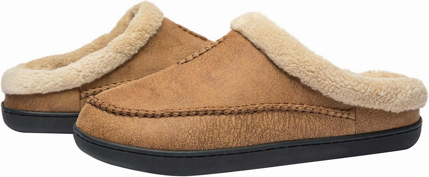 WOTTE Men's Moccasin Slippers Microsuede Fleece Fuzzy Lined Memory Foam House Shoes for Indoor Outdoor
