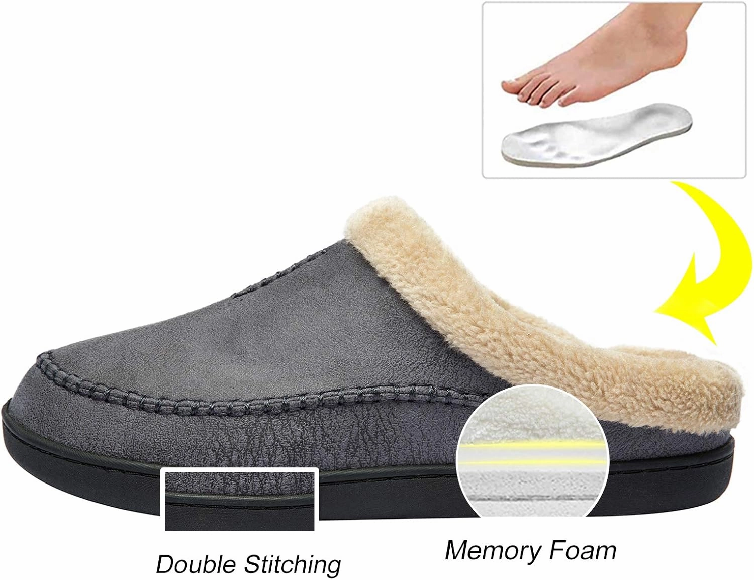 WOTTE Men's Moccasin Slippers Microsuede Fleece Fuzzy Lined Memory Foam House Shoes for Indoor Outdoor