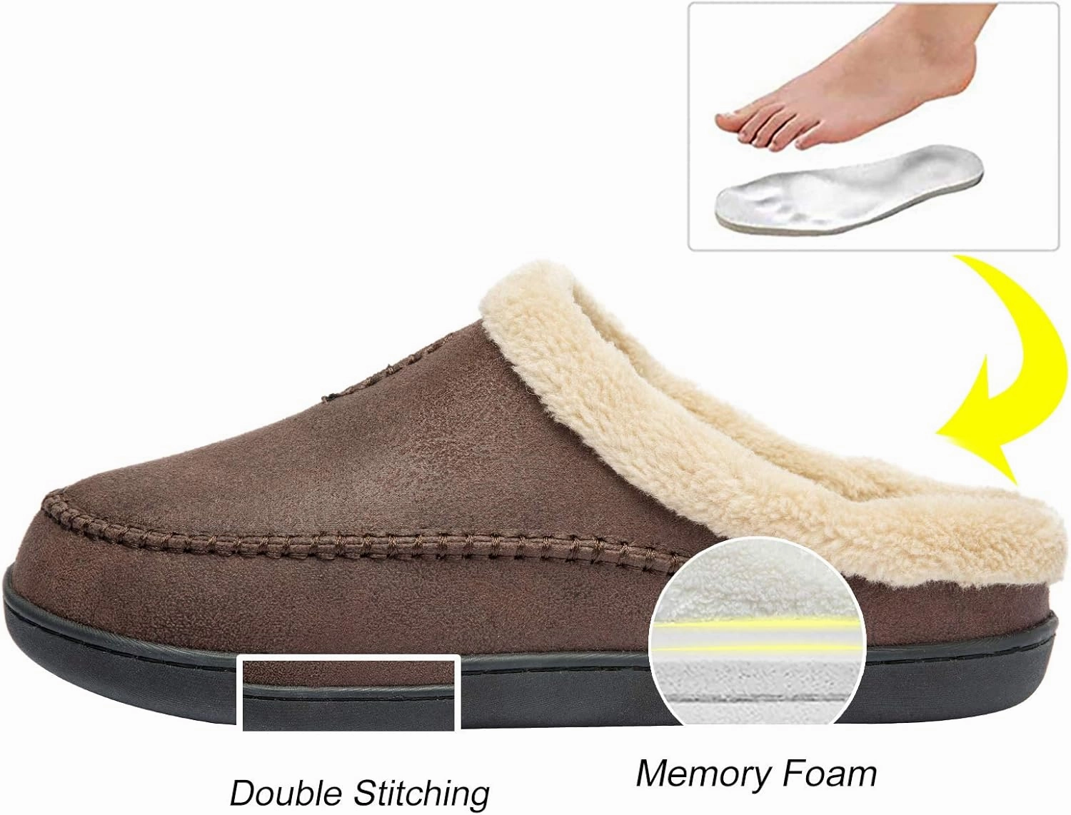 WOTTE Men's Moccasin Slippers Microsuede Fleece Fuzzy Lined Memory Foam House Shoes for Indoor Outdoor