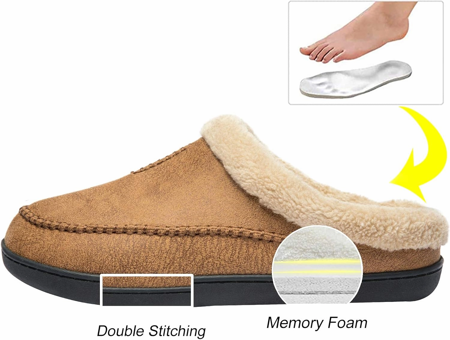 WOTTE Men's Moccasin Slippers Microsuede Fleece Fuzzy Lined Memory Foam House Shoes for Indoor Outdoor