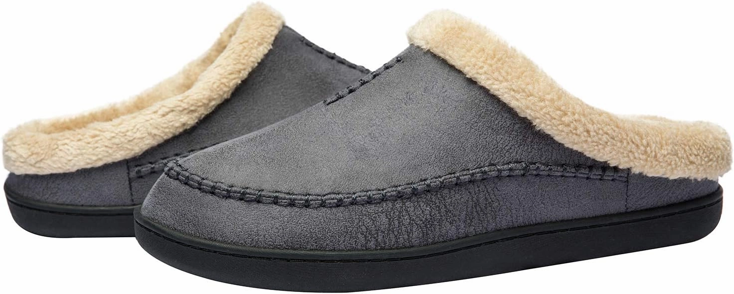 WOTTE Men's Moccasin Slippers Microsuede Fleece Fuzzy Lined Memory Foam House Shoes for Indoor Outdoor