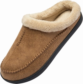 WOTTE Men's Moccasin Slippers Microsuede Fleece Fuzzy Lined Memory Foam House Shoes for Indoor Outdoor