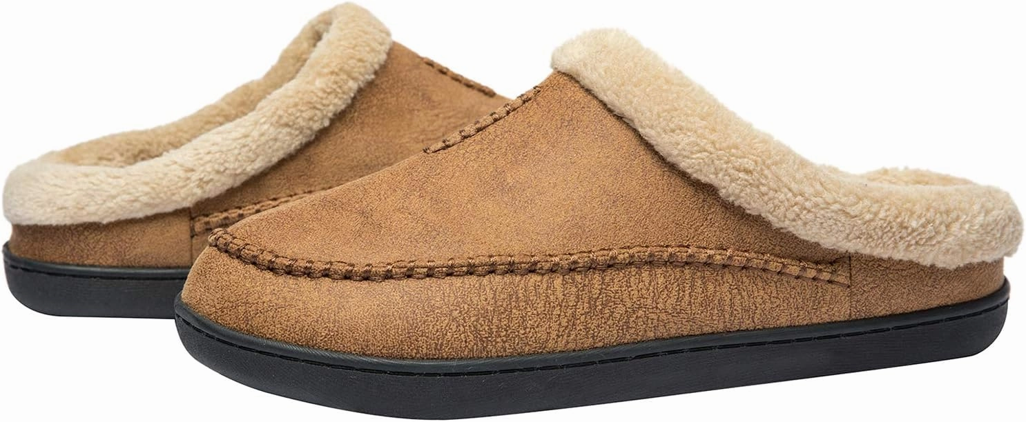 WOTTE Men's Moccasin Slippers Microsuede Fleece Fuzzy Lined Memory Foam House Shoes for Indoor Outdoor
