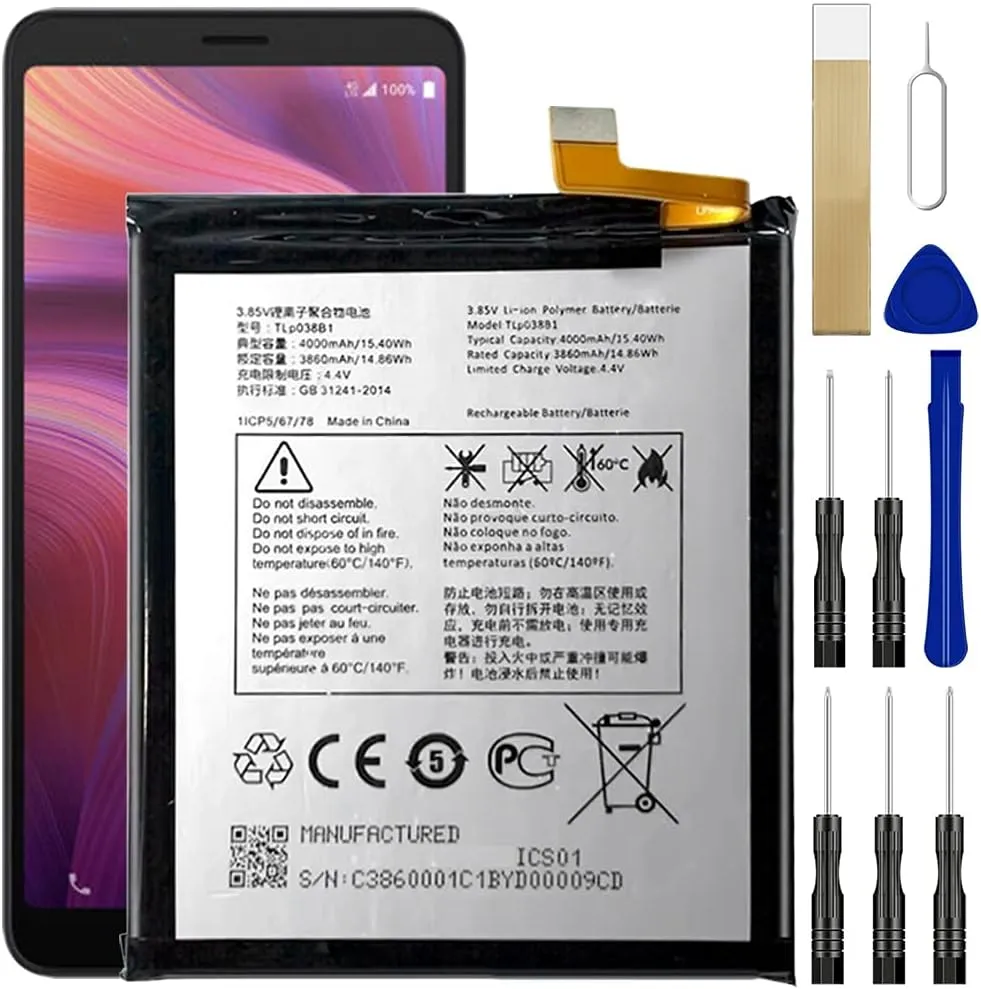 WUHAO Replacement Battery TLp038B1 Battery for MetroPCS Alcatel 3V 5032W Battery with Adhesive Tape Tool Repair Kit