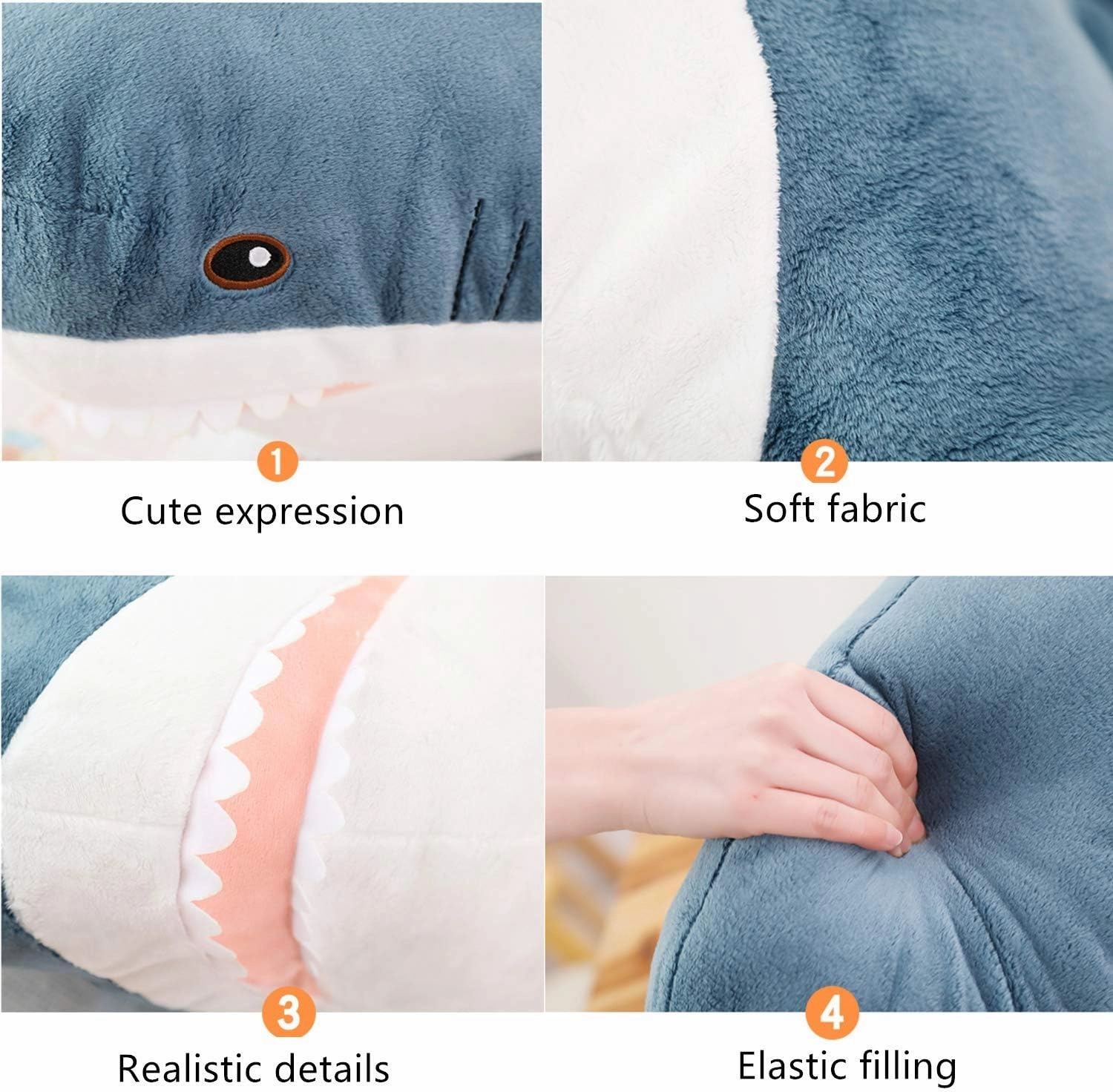 XIAOHONG 39 inch Giant Shark Stuffed Animal,Soft Shark Cushion Pillow Shark Plush Pillows,Chubby Stuffed Shark Toy Kid's Room Décor,Perfect Stress Relief for Women