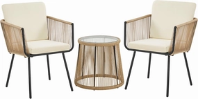Yaheetech 3 Piece Patio Rattan Bistro Set, Outdoor All Weather PE Wicker Conversation Furniture Set with 2 Chairs & Tempered Glass Top Table & Cushions, for Poolside/Porch/Garden/Yard, Tan/Cream