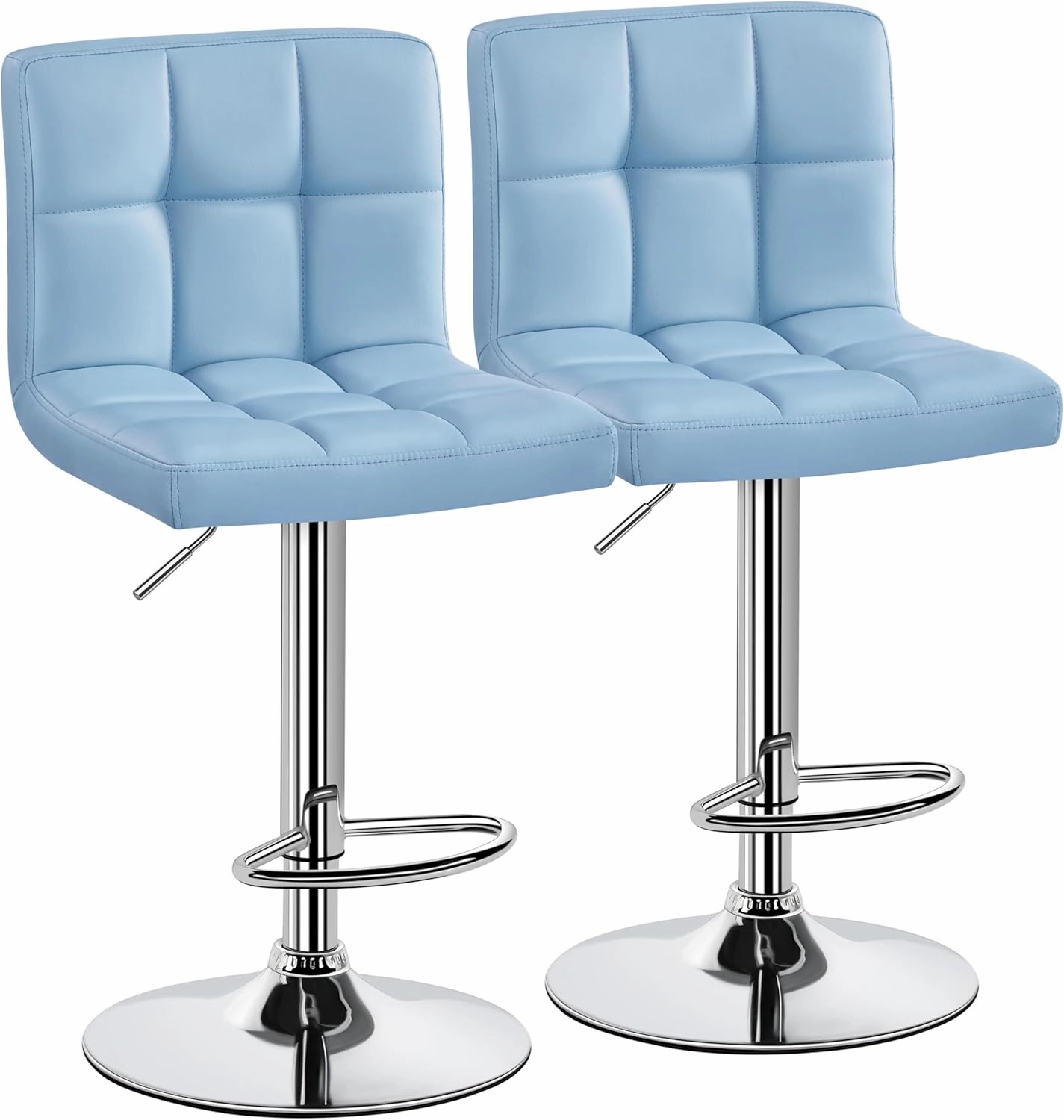 Yaheetech Bar Stools Set of 2, Adjustable PU Leather Swivel Barstools, Modern Counter Stools with Back and Footrest, Counter Height Barstools for Bar, Kitchen, Dining Room, Blue