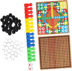 Yardwe 1 Set Multi Function Wooden Game Chess Flying Chess Five Row Educational Plaything for Safe Board Game with Tokens